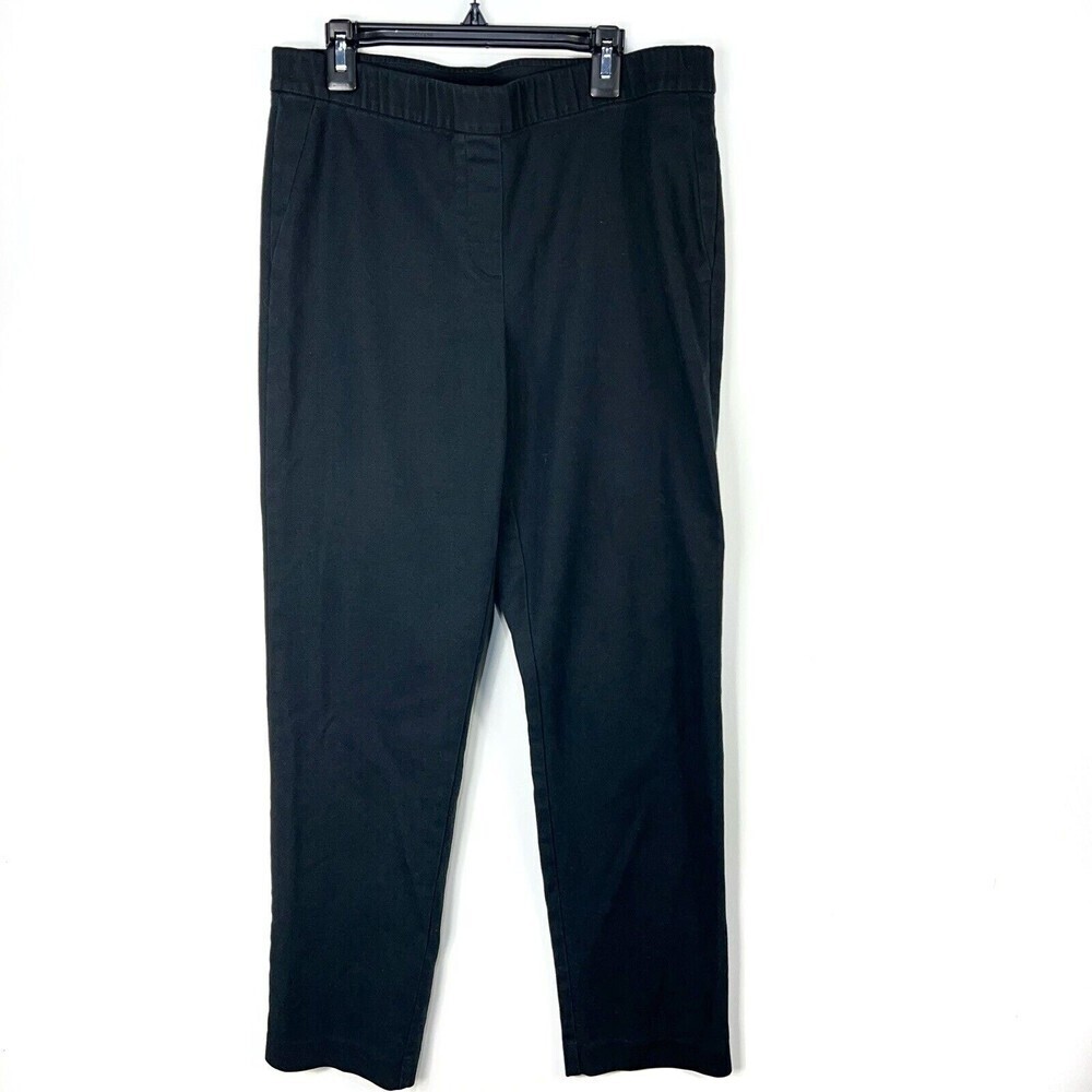 J Jill pants Women size 10 Navy Blue cotton blend Stretch‎ Button Hem Ankle
